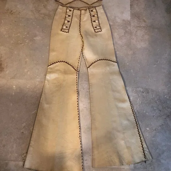 North Beach Leather Jacket, Vest, Pants 3 Piece Matching Set 70s Vintage Hippie - Picture 6 of 10